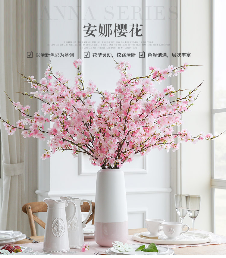 仿真樱花假花桃花绢花餐桌整体花艺干花插花花束小树枝拍摄道具 樱花