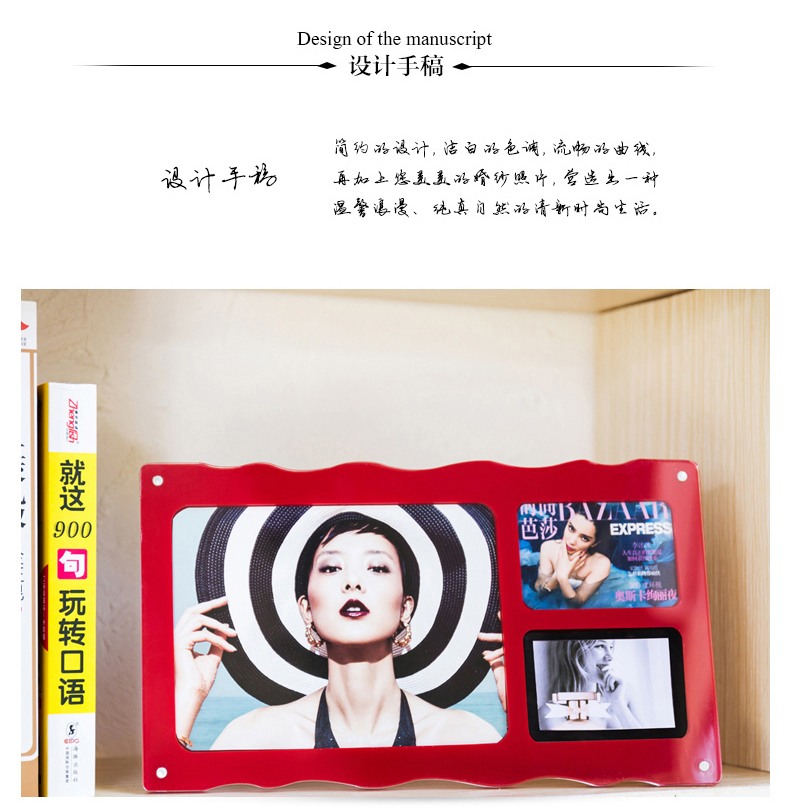 
                                        品旭 儿童全家福婚纱影楼创意三框组合相片透明亚克力框相架相框摆台 红色 其他                
