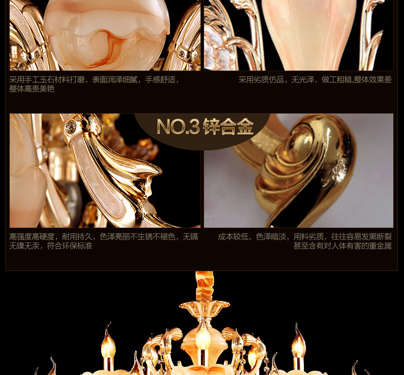 格灯堡 欧式玉石水晶吊灯客厅餐厅别墅奢华复式楼锌合金玉石吊灯99020 奢华锌合金8头