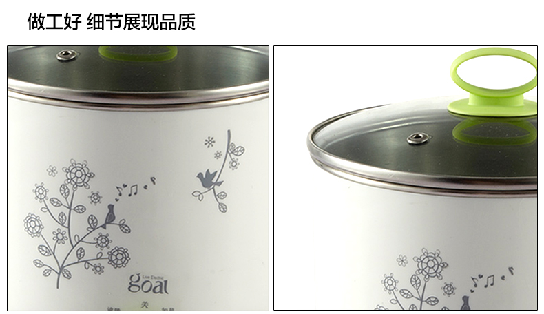 哥尔多功能电热锅 电煮锅电热杯 迷你小电锅学生煮面锅家用电火锅 绿色(单层)