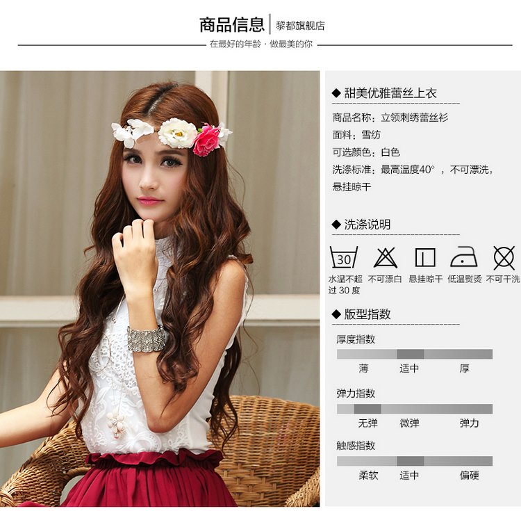 鎏瑾春装新款女装上衣韩版白衬衫打底衫时尚冬蕾丝衫无袖女雪纺衫到付满减 白色立领上衣  XL