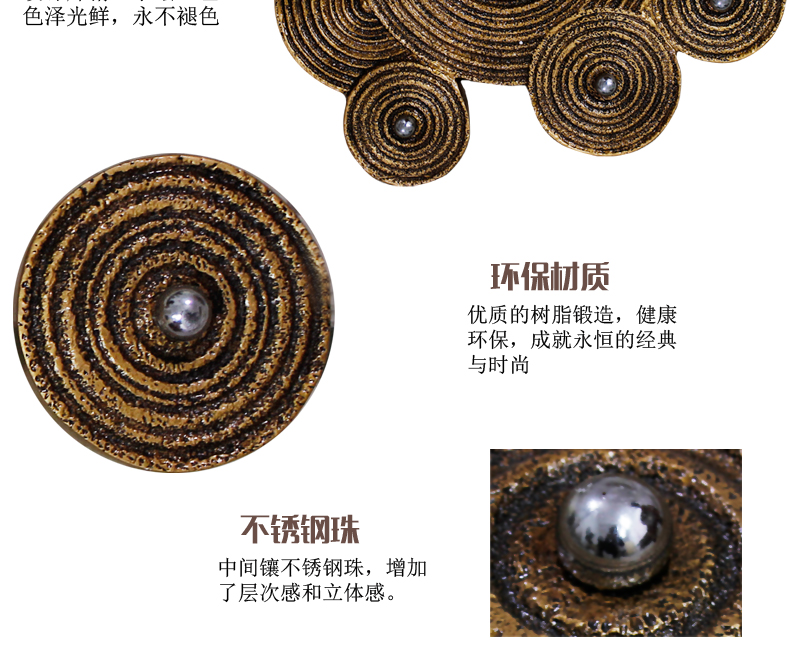 
                                        欣润 家居壁饰壁挂客厅墙饰树脂画创意挂件客厅墙面装饰画装饰品艺术酒店书房 古铜色 组合圈一个                