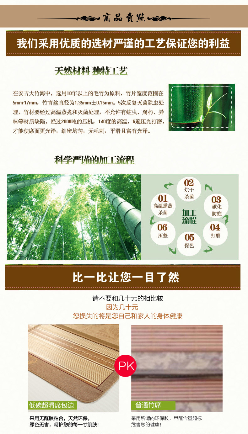 好布好家纺  2016新款双面竹席凉席 夏天席子1.8  1.5双人竹席 折叠凉席 吉祥如意无枕套 180*200