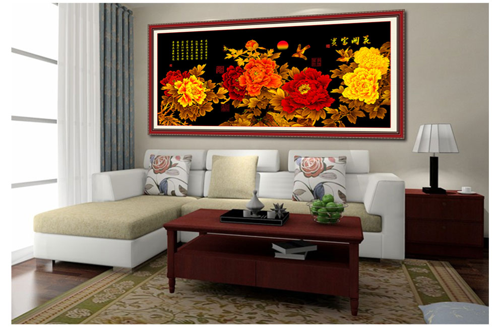东方美绣十字绣3d客厅钻石画钻石绣客厅大画 钻石绣5d钻石画圆钻花开富贵 花开富贵钻石画130*63cm