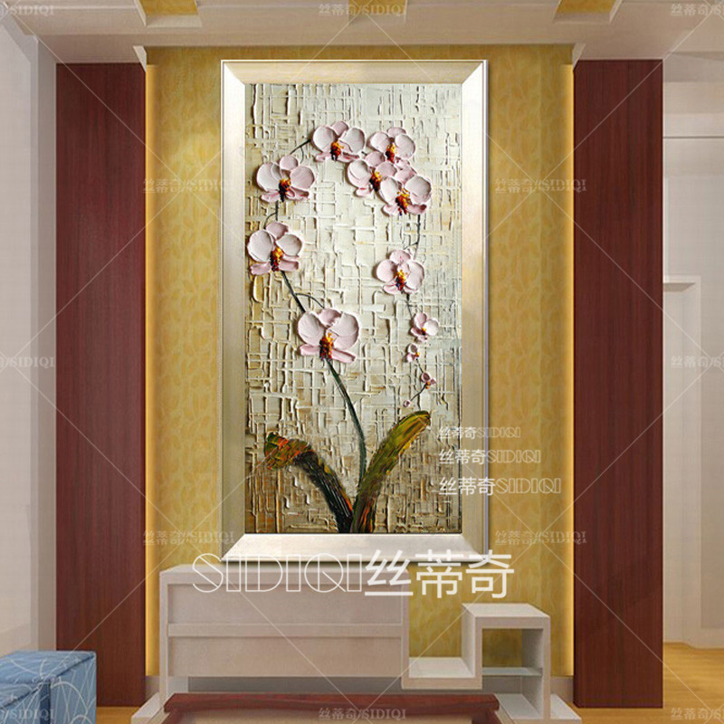 
                                        丝蒂奇SIDIQI欧式装饰画手绘油画玄关挂画抽象花卉壁画家居走廊有框画竖版画蝴蝶兰 欧式香槟外框 宽40*高80                