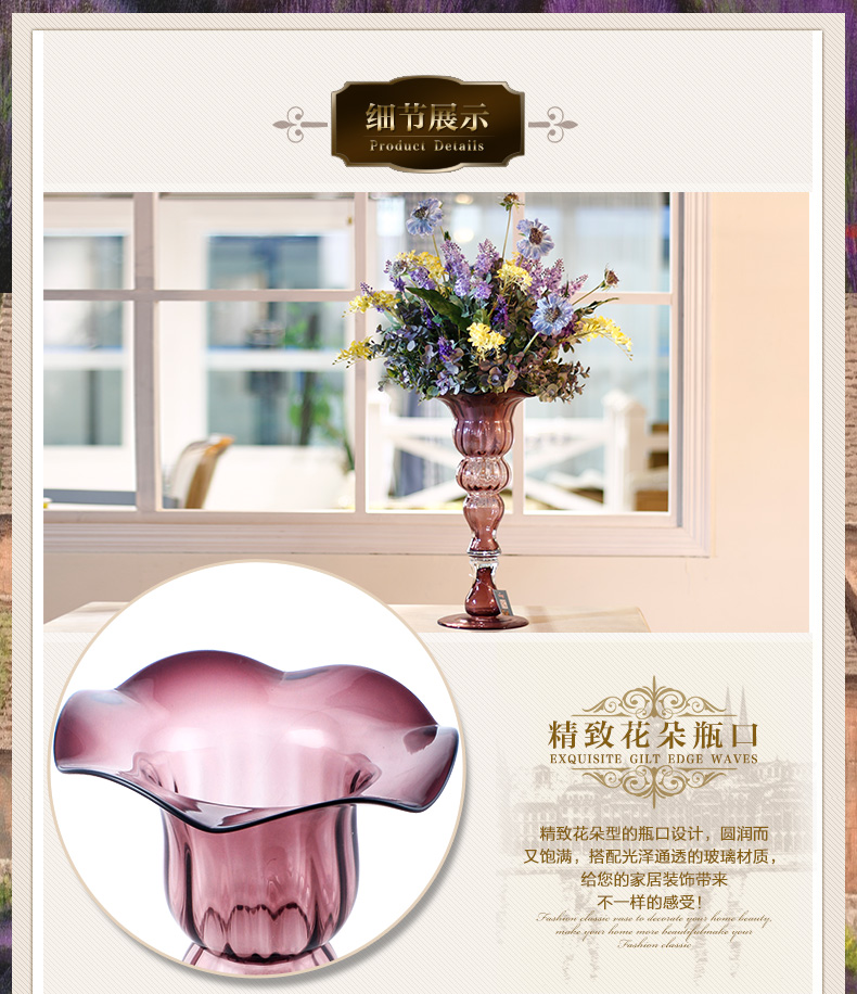 Snnei室内 高脚透明玻璃花瓶 欧式古典 时尚现代摆设 客厅装饰品 灰色中号花瓶 花瓶组合-7天发货