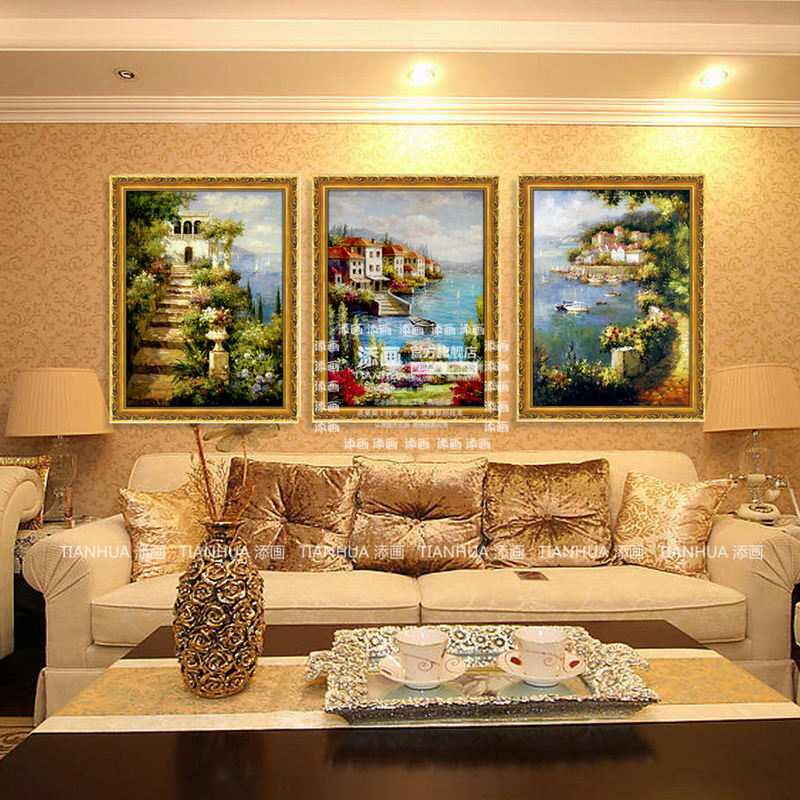 添画 纯手绘风景油画 客厅挂画玄关画欧式风景画 A2 40*60CM