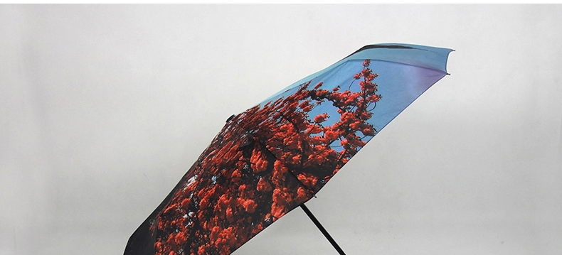 零时差创意全自动雨伞女士太阳伞防紫外线 精品油画伞 黑胶遮阳伞超强防晒自开自收折叠晴雨两用 外层铁塔图案_内层黑胶