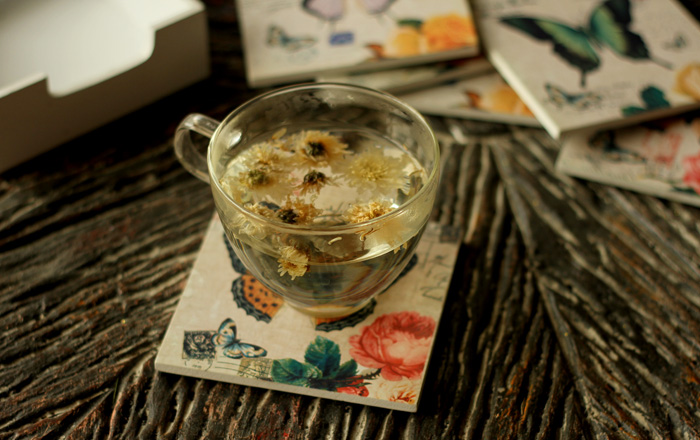 欧式田园 复古玫瑰花纹 木制餐垫 杯垫碗垫 隔热垫 C款蝴蝶款杯垫六片装送木盒