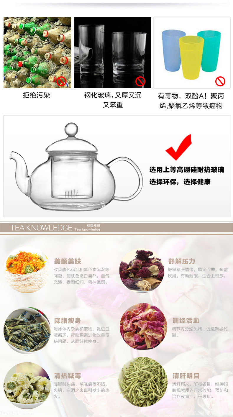 竹栖玻璃茶具套装 过滤透明耐热水果花茶壶套装 花茶杯整套功夫茶具 一壶+水晶底座+6带柄品茗杯