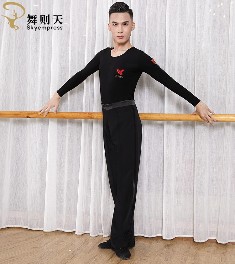 秋冬季新款拉丁舞上衣男士成人国标舞交谊舞摩登舞长袖练功服装 黑色