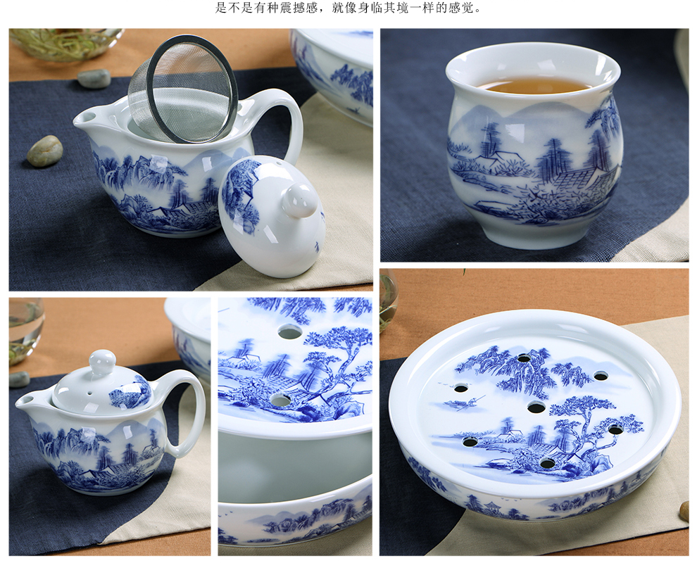 闽毓 茶具套装特价促销 双层陶瓷功夫茶具套装促销带茶盘隔热 水点桃花