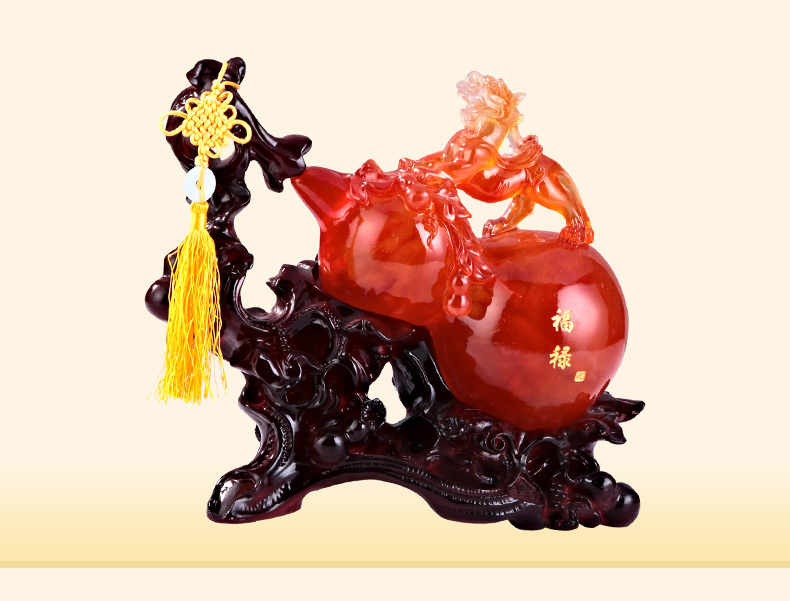九尊堂 貔貅葫芦摆件中号家居装饰品摆件工艺品办公室客厅招财镇宅风水摆设乔迁店铺开业礼品 碧玉黄底大号34a2