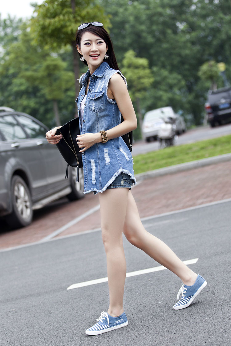 花瓣雨世家  2015夏季韩版中长款修身牛仔马甲国529-A-8052-30 深蓝色 L