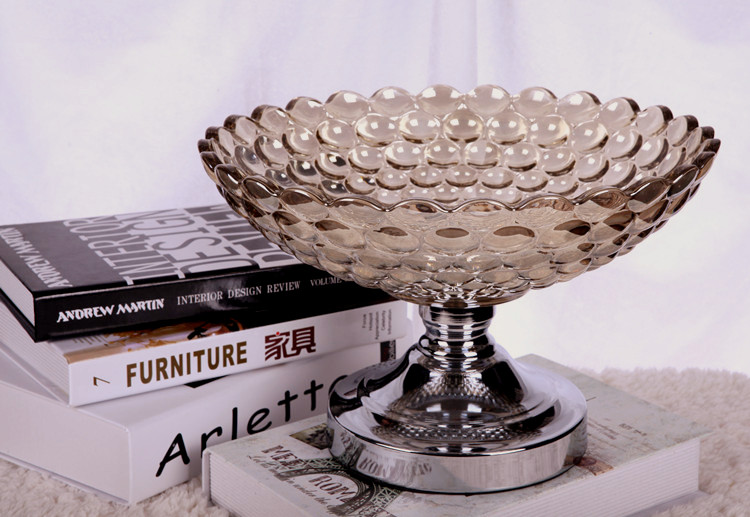 
                                        蒂拉欧式新古典珠光玻璃果盘 美式装饰器皿实用家居装饰品水果盘 银色                