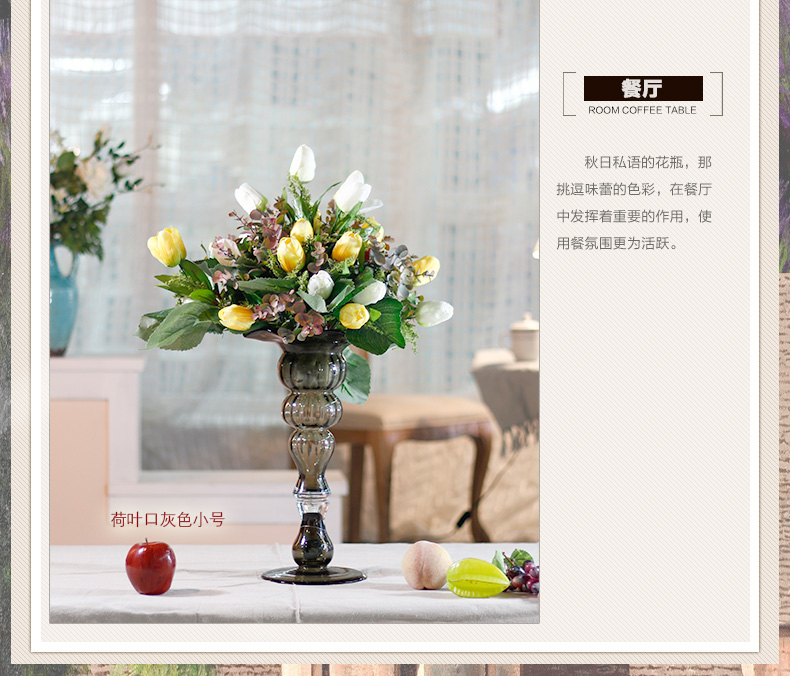 Snnei室内 高脚透明玻璃花瓶 欧式古典 时尚现代摆设 客厅装饰品 灰色中号花瓶 花瓶组合-7天发货