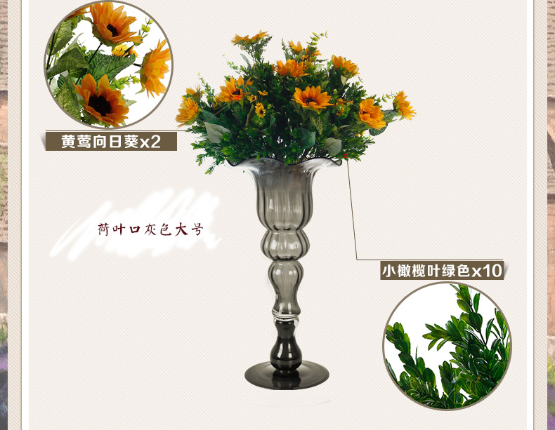 Snnei室内 高脚透明玻璃花瓶 欧式古典 时尚现代摆设 客厅装饰品 灰色中号花瓶 花瓶组合-7天发货