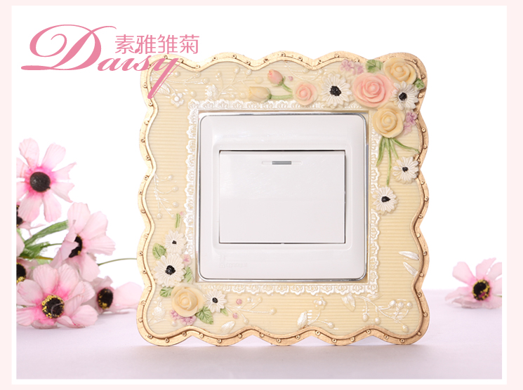 梦唯雅 环保彩绘 手工创意开关套 树脂开关保护贴套 亚克力树脂 蕾丝红玫瑰006