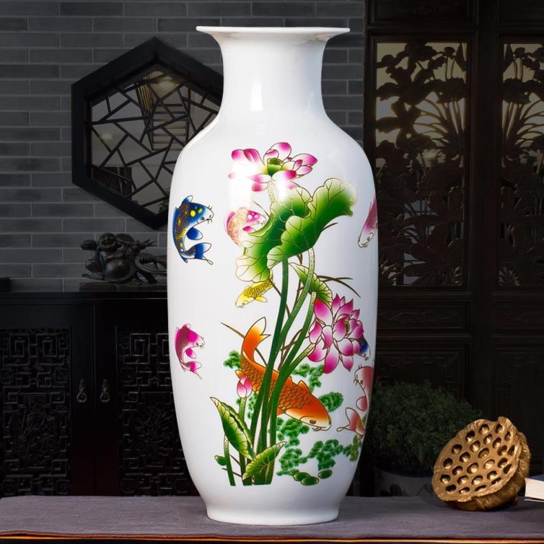 沐祎(muyi) 红色荷花瓶景德镇陶瓷摆件百合花瓶客厅插花花器瓷瓶现代