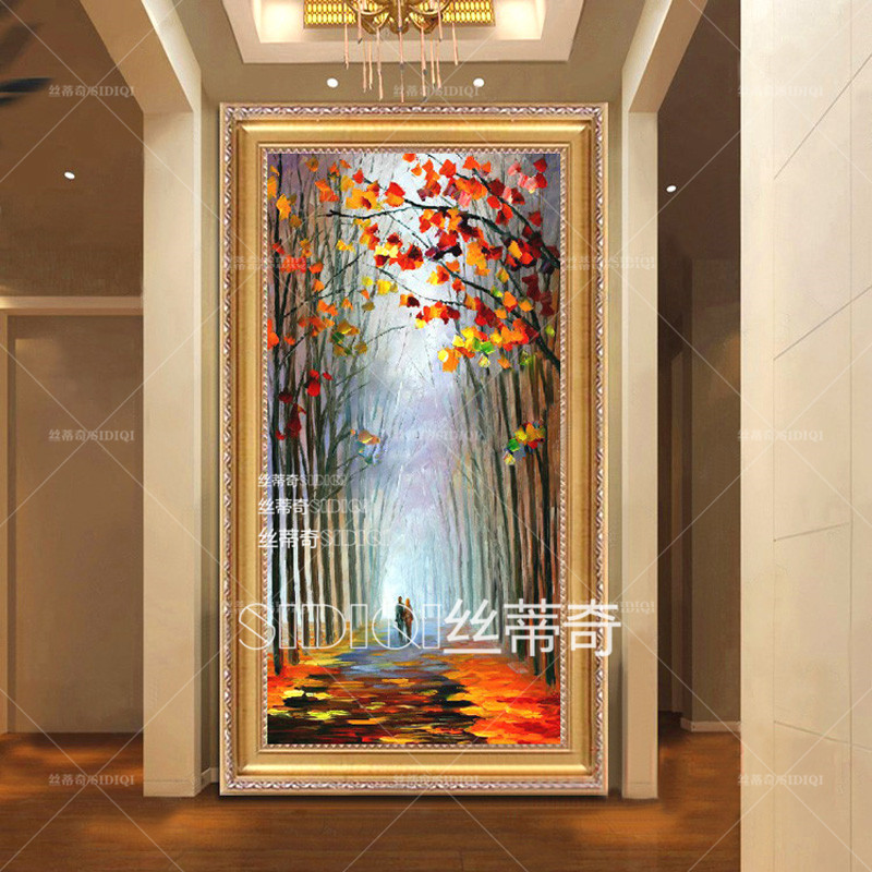 
                                        丝蒂奇SIDIQI欧式装饰画玄关油画竖版抽象风景挂画现代家居走廊过道有框画酒店壁画 欧式雕花金外框 宽70*高130                