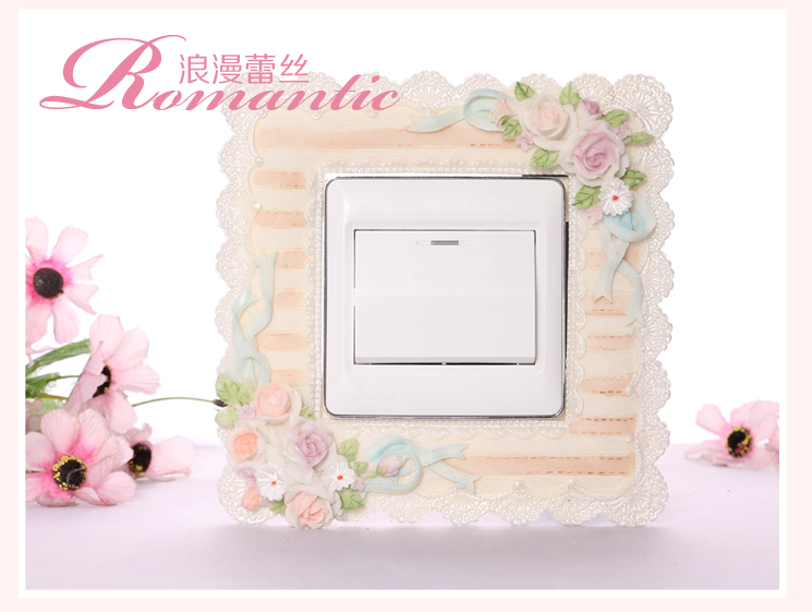梦唯雅 环保彩绘 手工创意开关套 树脂开关保护贴套 亚克力树脂 蕾丝红玫瑰006