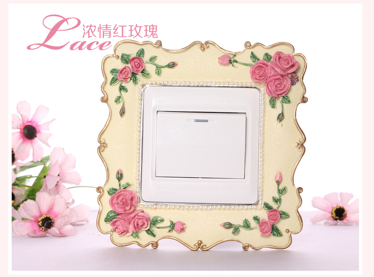 梦唯雅 环保彩绘 手工创意开关套 树脂开关保护贴套 亚克力树脂 蕾丝红玫瑰006