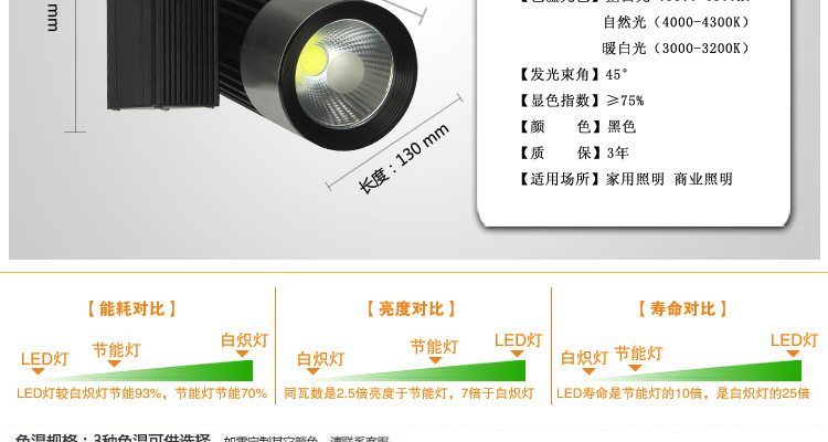 饰嘉LED射灯 天花灯 轨道灯 15W暖白光线
