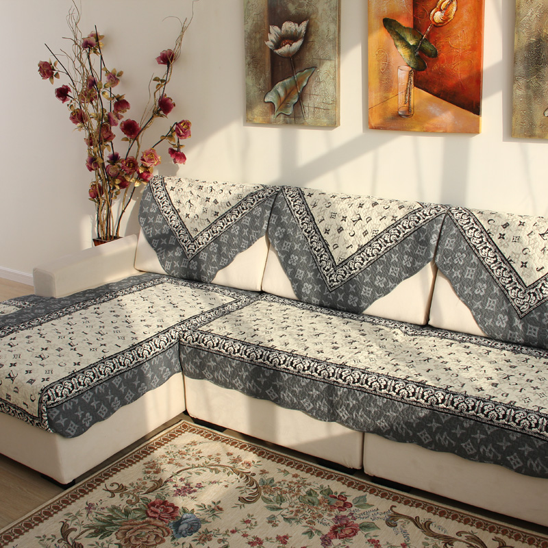 莱芙棉 布艺绗缝防滑沙发垫 夏用田园座垫桌椅垫坐垫 蓝LV 90cm*210cm单条