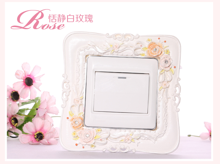 梦唯雅 环保彩绘 手工创意开关套 树脂开关保护贴套 亚克力树脂 蕾丝红玫瑰006