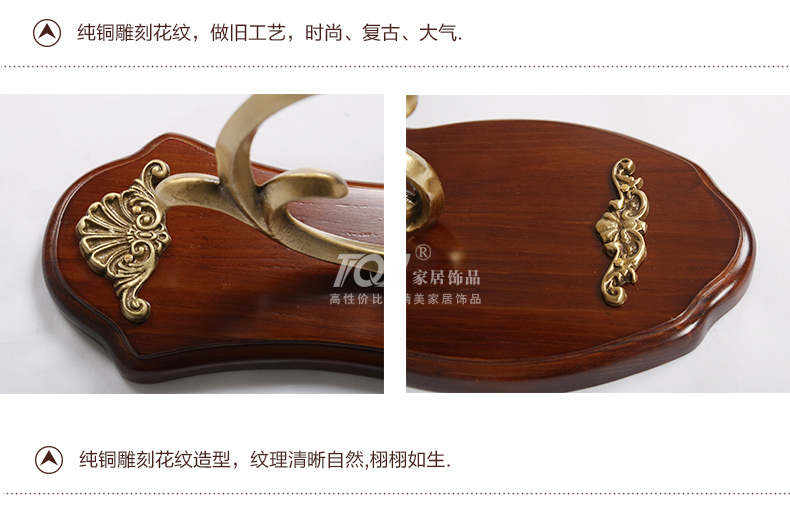 
                                        屯奇居（TQJ）欧式实木双面挂钟纯铜饰圈创意挂表家居客厅卧室时钟表 棕色                