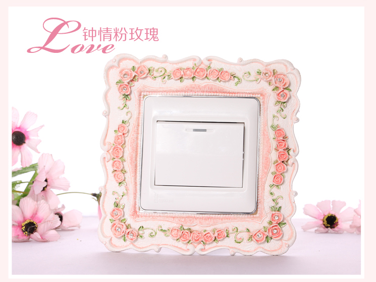 梦唯雅 环保彩绘 手工创意开关套 树脂开关保护贴套 亚克力树脂 蕾丝红玫瑰006