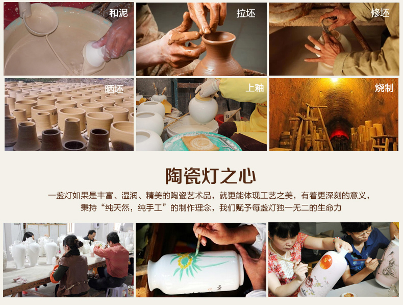 中式陶瓷台灯卧室床头灯欧式客厅书房台灯 复古婚庆装饰台灯 FT1301A