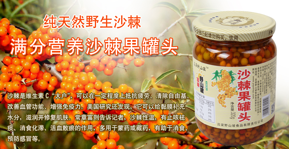 【山西馆】吕梁野山坡沙棘果罐头320ml 山西特产 沙棘汁饮料 果汁果味