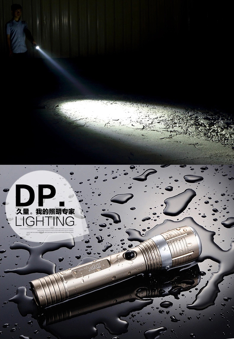 久量（DP）铝合金 强光可调焦手电筒 锂电 3档 2000毫安 3W 茶色 LED-555