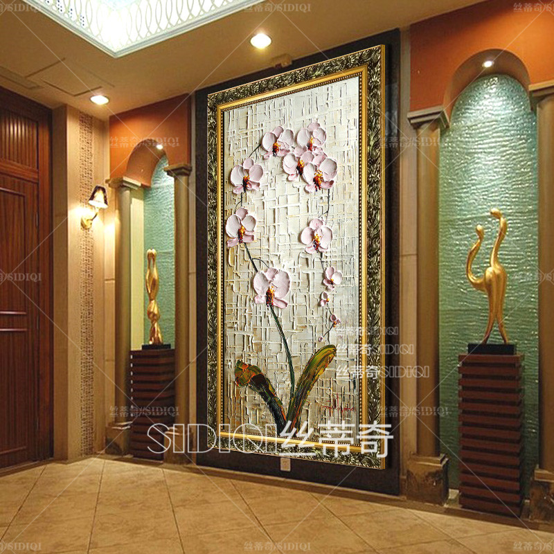 
                                        丝蒂奇SIDIQI欧式装饰画手绘油画玄关挂画抽象花卉壁画家居走廊有框画竖版画蝴蝶兰 欧式香槟外框 宽40*高80                