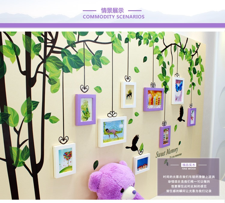 子轩TF630T绿林飞鸟墙贴配简约实木照片墙 厂家直销 绿白两色灵动画心