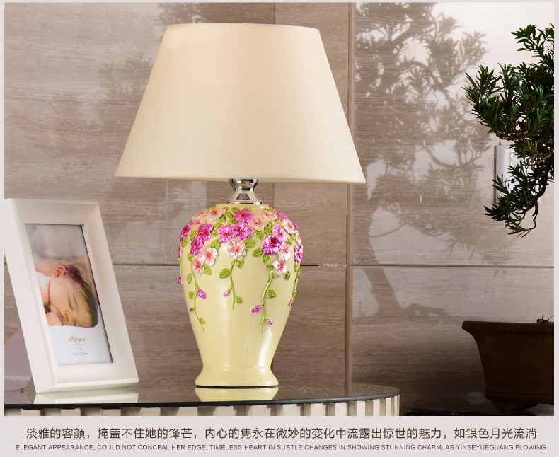 美式田园树脂台灯卧室床头灯欧式客厅书房台灯 清新婚庆装饰台灯 SZ1101B