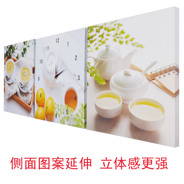 金品家 客厅装饰画 餐厅现代三联画 书房 卧室墙画 沙发背景墙挂画无框画 现代简约风格 N组合 三联组合 带钟表50*50*3