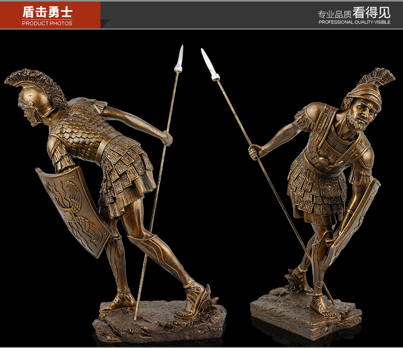 
                                        欣润玄关摆件客厅欧式人物雕塑装饰品小摆件艺术品摆设 迎击勇士 古铜 高 34CM 矛高 40CM                