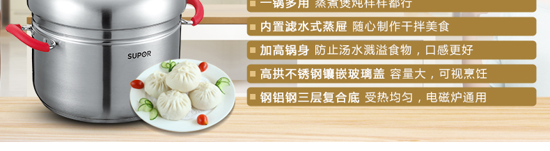 苏泊尔（supor）蒸滋味蒸煮多用双层蒸锅亮彩系列EZ24SS01