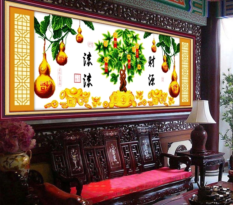 
                                                            爱度ks五福临门财源滚滚十字绣生意兴隆十字绣摇钱树客厅大画系列 尺寸约120*50cm 精准印花                