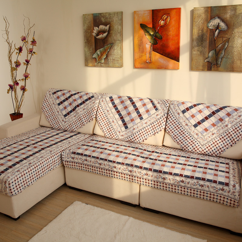 莱芙棉 布艺绗缝防滑沙发垫 夏用田园座垫桌椅垫坐垫 蓝LV 90cm*210cm单条