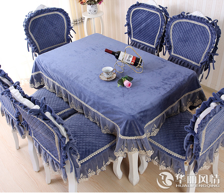 华丽风情 欧式桌布布艺 水晶绒餐桌布 餐椅套 椅垫椅背 水晶绒咖 4个椅垫+4个椅背