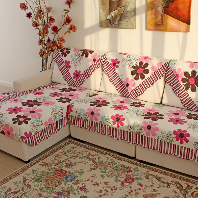 莱芙棉 布艺绗缝防滑沙发垫 夏用田园座垫桌椅垫坐垫 蓝LV 90cm*210cm单条