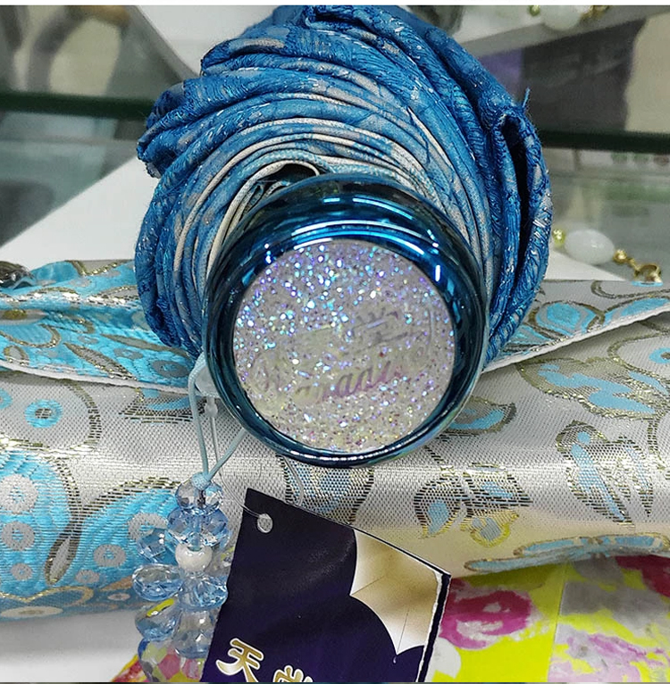 天堂伞 新品樱花若素丝印绣花三折叠女防风防晒绣花太阳伞淑女晴雨伞贴纱绣花遮阳伞df 冰心蓝