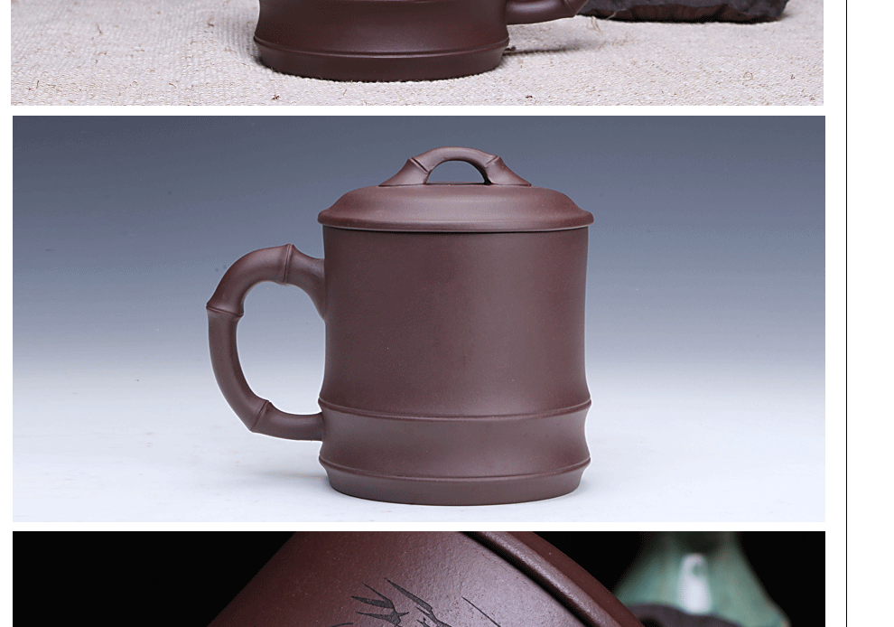 
                                        宜兴原矿老紫泥 紫砂紫砂杯手工  大竹节盖杯550cc紫砂杯茶杯茶杯 过滤 一陶一社                