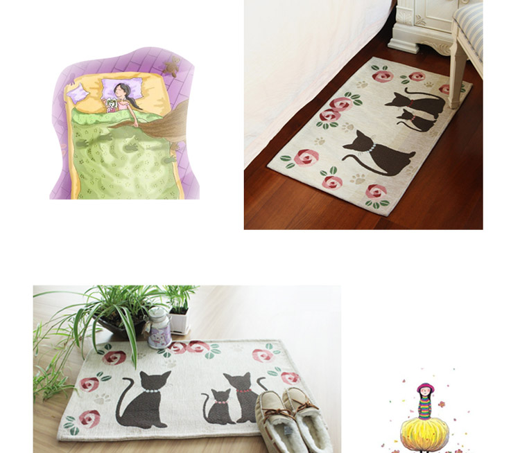 嘉博朗 卡通小猫进门地垫 防滑脚垫子地垫门垫 米色 50cm*80cm(一条装)