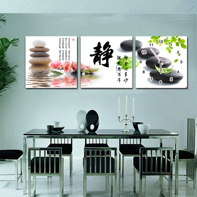 金品家 客厅装饰画 餐厅现代三联画 书房 卧室墙画 沙发背景墙挂画无框画 现代简约风格 N组合 三联组合 带钟表50*50*3