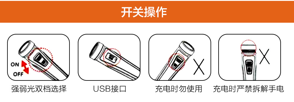 雅格YAGE LED 充电试 两档强光应急手电筒 1W  YG-3829
