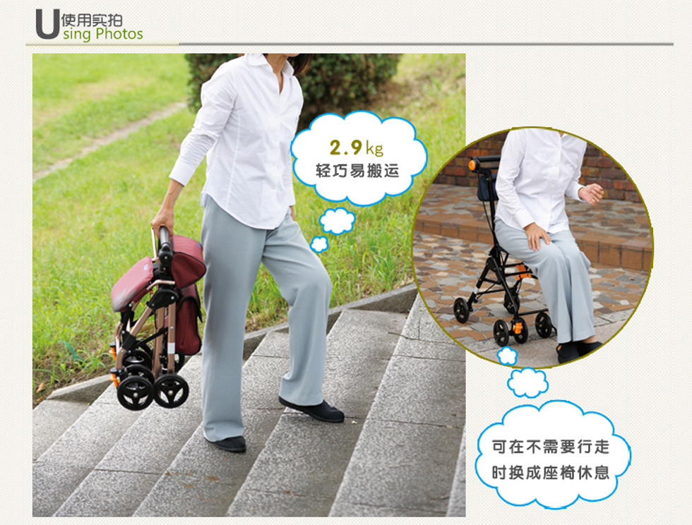 
                                        子闻 老年购物车买菜车爬楼手推车 白色不带脚踏                